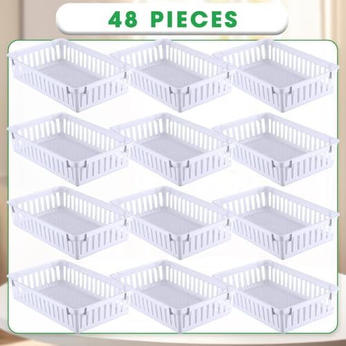 Boao 48 Pieces Plastic Baskets for Organizing 10.24 x 6.5 x 2.36 Inch Rectangular Storage Trays Plastic Organizer Bins Rectangle for Classroom Organization(White) - Image 2