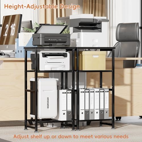 Industrial 3 Tier Printer Stand, Home Printer Wood Table with Wire Storage Shelf for Scanner Fax Machine, Heavy Duty Metal, Black with Burly Wood Board - Image 5