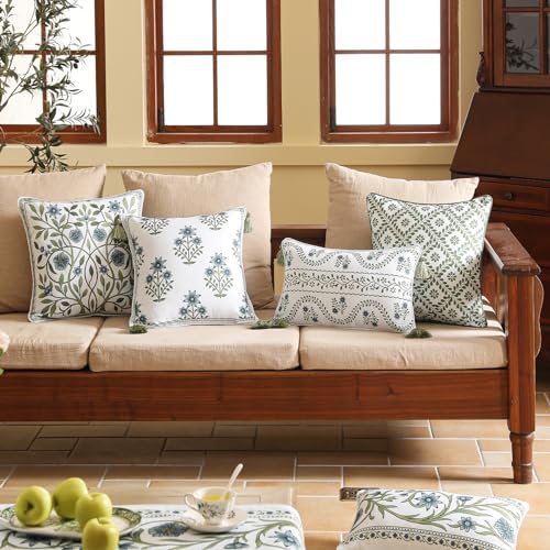 ISAENNE Designer Linen Throw Pillow Cover,Set of 2,18"x18"-Mosella B - Image 3
