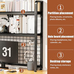 HUATOL Desktop Bookshelf for Computer Desk, 2-Tier Multipurpose Wood Countertop Bookshelf, Wooden Desktop Bookcase, Multipurpose Freestanding Storage Rack Display Shelf for Office, Home Decor, Black - Image 2