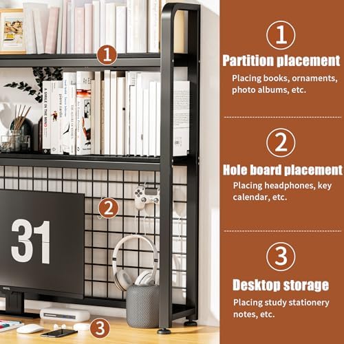 HUATOL Desktop Bookshelf for Computer Desk, 2-Tier Multipurpose Wood Countertop Bookshelf, Wooden Desktop Bookcase, Multipurpose Freestanding Storage Rack Display Shelf for Office, Home Decor, Black - Image 2
