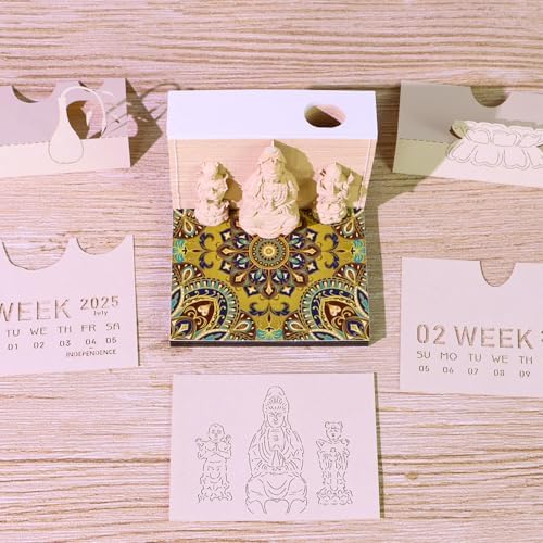 3D Memo Pad, 3D Calendar 2027, Time Piece Calendar, Tear-Off Calendars 2027, 3D Paper Carving Art Memo Pad, Art Carving Sticky Notes for Office Home Gifts Ornaments (Guanyin) - Image 3