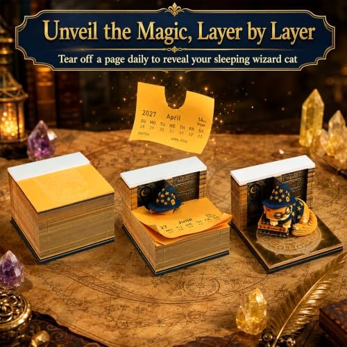 Time Piece Calendar 2027, 3D Sticky Notes Magic Cat Weekly Desk Calendar - Image 2