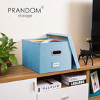 PRANDOM File Organizer Box - Set of 1 Collapsible Decorative Linen Filing Storage Hanging File Folders with Lids Office Cabinet Letter/Legal Blue (17x14x11.2 inch) - Image 2