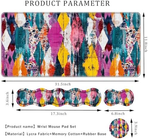 Keyboard Wrist Rest Set,Memory Foam Wrist Support Mouse Pad,31.5"x11.8" Desk Mat for Comfortable Typing & Pain Relief,Non-Slip Base for Office & Home Use - Vintage Geometric Print Vector - Image 2