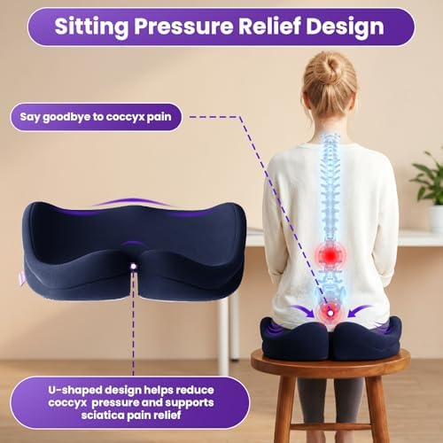 ZZ-WELL Seat Cushions for Office Chairs, Coccyx Cushion for Tailbone Pain, Memory Foam Butt Pillows for Computer Gaming Chair, Patented Pressure Relief Design Chair Cushion (Navy Blue, XX-Large) - Image 2