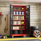 SUXXAN Garage Storage Cabinet with Pegboard,5 Adjustable Shelves,Black-red - Image 2