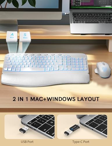 SABLUTE Wireless Keyboard and Mouse Combo, Ergonomic Wave with Wrist Rest - Image 5