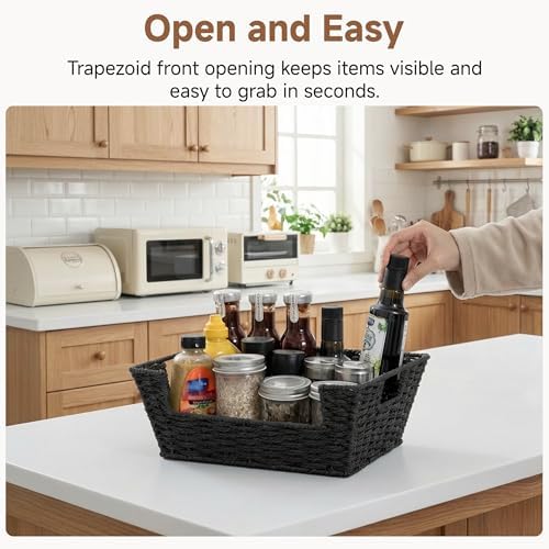 StorageWorks Pantry Baskets for Shelves, Snack Baskets, Black Paper Rope - Image 5