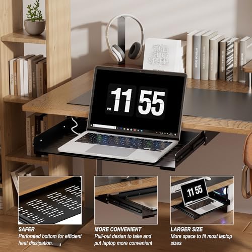 Under Desk Laptop Drawer, 22.8'' Wide Pull-Out Tray – Metal Perforated Bottom for Heat Dissipation, Sliding Track, Under-Desktop Storage for Laptop & Accessories - Image 7