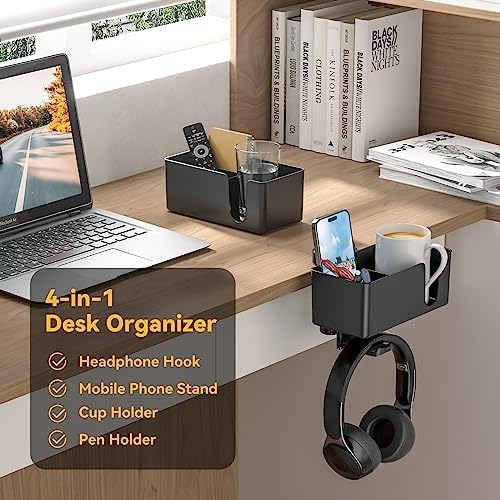 KDD Headphone Stand & Controller Holder & 4 in 1 Desk Cup Holder - Clamp on Under Desk Headphone Hanger - Image 3