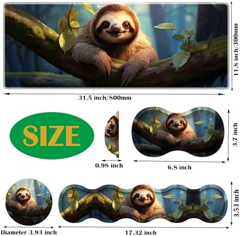 4 in 1 Mouse Pad Combo, Large Gaming Mouse Pad + Keyboard Wrist Support + Mouse Wrist Rest + Coaster, Table Pad with Stitched Edge Ergonomic Wrist Pad Set, Sloth - Image 2