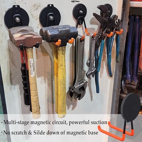ULIBERMAGNET Strong Magnetic Hooks,Large Magnet with Hooks for Heavy Duty Tools,Jig Saw,Hose, 4 Pack Heavy Duty Magnetic Hooks for Hammer Drill,Circular Saw,Garden Tool(3.46inch/Orange) - Image 4