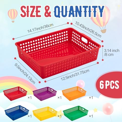 Geetery 6 Pack Classroom Storage Baskets with Handle,Rainbow Color - Image 2