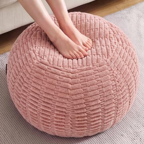 Hobestluk Stuffed Pouf Ottoman Footrest,Round Footstool,Handle,Large,Pink by YourHomeDeservesMore