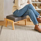 IBUYKE Small Footstool Ottoman, PU Faux Leather Footrest, Grey WBD013G - Image 2