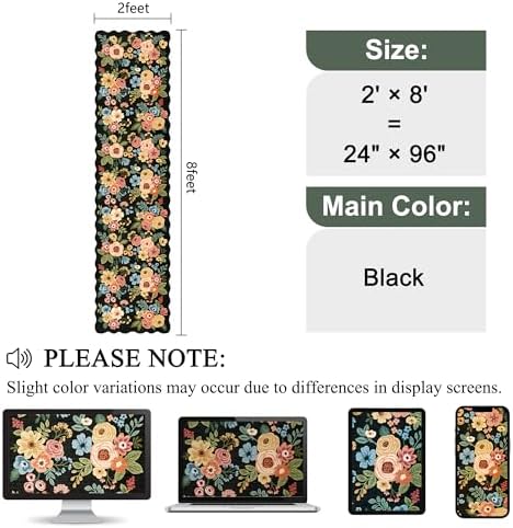 DUKINO 2x8 Washable Runner Rug, Floral Non Slip Kitchen Runner Rug, Black - Image 2