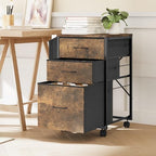 VINGLI 3 Drawer File Cabinet with Side Bag, Rolling File Cabinet Mobile Under Desk File Cabinet with Wheels, Fabric Drawers Printer Stand for Home Office, Fits Letter Size, Rustic Brown - Image 2
