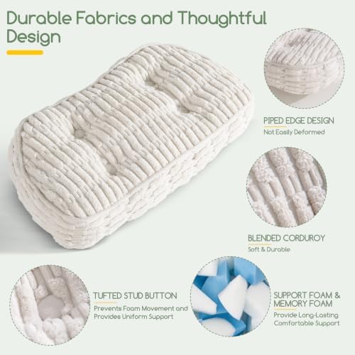 Lumbar Support Pillow for Recliner Chair/Accent Chair/Couch/Office Chair, Tufted Blended Corduroy Back Support Cushion for Elderly, Recliner Cushions for Back Rest, Pain Relief, Reading, Beige - Image 4