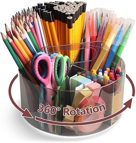 Absonic 250pcs Acrylic Pencil Holder Marker Organizer, 360-Degree Rotating Pen Holder, Crayon Organizers for Kids Pencil Organizer Caddy Art Supply Kids Desk Organizers for Office Home School, Black by Absonic