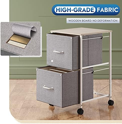 DEVAISE 2 Drawer Mobile File Cabinet, Fabric Vertical Filing Cabinet - Image 6