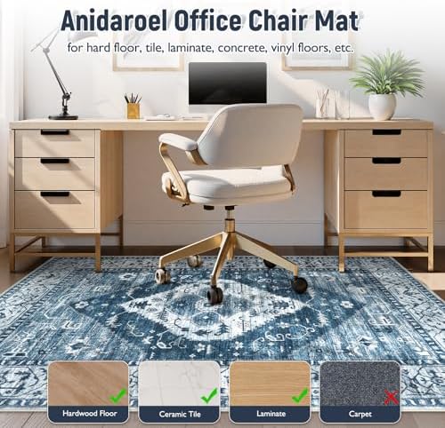 Anidaroel 5x7 Chair Mat for Hardwood Floor, Desk Mat for Chair, Office Floor Mat, Anti-Slip Rolling Chair Mat for Hardwood, Low Pile Carpet Protector Floor Mat, Blue - Image 3