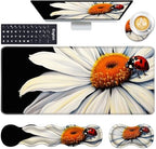 Keyboard Wrist Rest and Mouse Pad with Wrist Support Set Ergonomic Coaster,Memory Foam,Easy Typing Pain Relief,Large XL Desk Mat 31.5"x 11.8",Ladybug on Daisy Flower by CICPLKSE