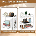 Desktop Shelf Organizer Office Desk Shelf for Top of Desk Wood & Metal Bookshelf Supplies Storage Rack (White) - Image 5