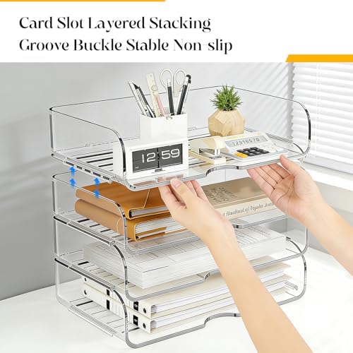 HIYOHIYO Clear Office Desk Organizer for A4 Letter Paper, 4 Tier Horizontal - Image 5