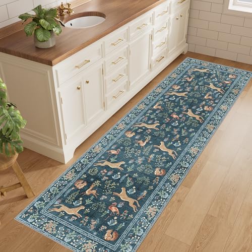 DUKINO 2.6x8 Rug for Hallway, Washable Kitchen Runner Rug Non Slip, Blue - Image 3