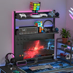 Modern Metal Clamp-On Desk Hutch with Pegboard, 2-Tier Desktop Organizer Shelf for Home Office or Gaming Desk, 31.4", Black - Image 3