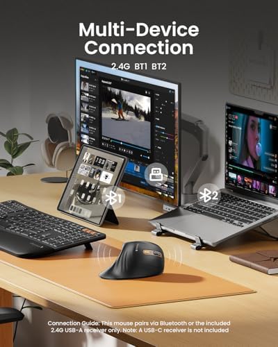 ProtoArc EM11 NL Wireless Ergonomic Mouse, Rechargeable, Black Gold - Image 4