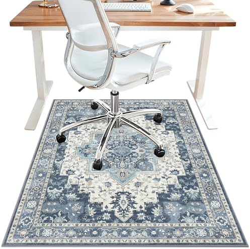 48"x72" Office Chair Mat for Hardwood Floor, Non-Slip Washable Navy by BESBLEE