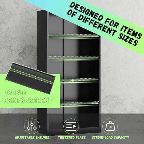 INTERGREAT Metal Storage Cabinet, 72" Locking Steel Cabinets with 2 Door and 4 Adjustable Shelves, Tall Metal Cabinet for Home Office, Garage, Warehouse,(Black+Red) - Image 6