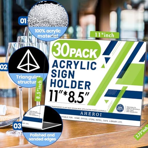 Aheroi Acrylic Sign Holder 8.5x11, Plastic Sign Holder Standing Bulk 30Pcs - Image 3