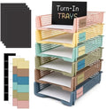 Set of 6 Boho Turn in Trays with Label Stickers for Teachers Stackable Classroom Paper Letter Trays Plastic Classroom Desk Letter Organizer Tray Storage Baskets for Library, Drawers, Office, Home by CHUNNIN