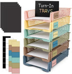 Set of 6 Boho Turn in Trays with Label Stickers for Teachers Stackable Classroom Paper Letter Trays Plastic Classroom Desk Letter Organizer Tray Storage Baskets for Library, Drawers, Office, Home by CHUNNIN