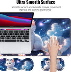 4 in 1 Ergonomic Memory Foam Mouse Pad Wrist Rest Set, Large XXL Gaming Desk Pad + Keyboard Wrist Rest + Mouse Wrist Cushion + Coaster for Home Office Study Gaming, Cute Cat - Image 3