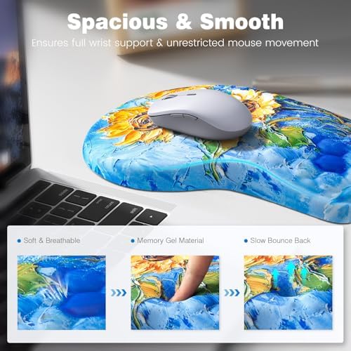 Ospelelf Ergonomic Mouse Pad and Keyboard Stand Wrist Rest Set, Memory Foam Comfort, Pain Relief for Typing, Office Desk Accessories, Sunflower - Image 3