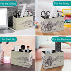 PU Leather Multi-Compartment Pen Holder Desktop Organizer Pencil Cup Storage Caddy for Office Home Supplies Hand Drawn of Two Cowboys Riding Horses in Desert - Image 4