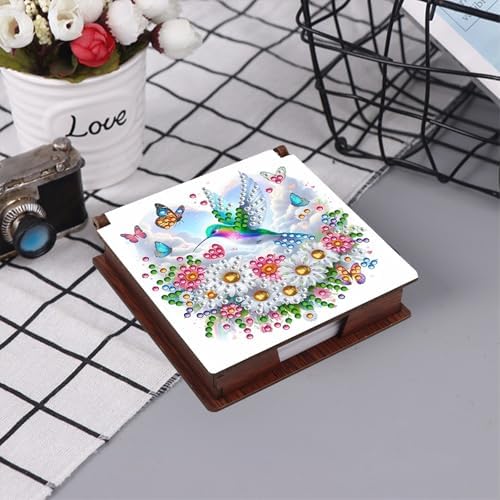 4pcs Mandala Flowers Diamond Art Painting Note Box for Adults, Wooden DIY Sticky Notes Holder Kit with 640 Blank Notepads, Multi-Purpose Desk Organizer for Home Office, Study Thoughtful Gift - Image 4