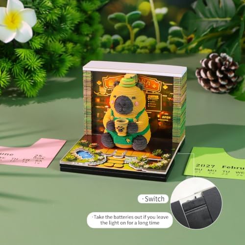 3D Art Calendar Memo Pad 2027,Desk Time Piece Calendar 3D Capybara Cafe Notepad Creative Rip Away Calendar Paper Carving Note - Image 3
