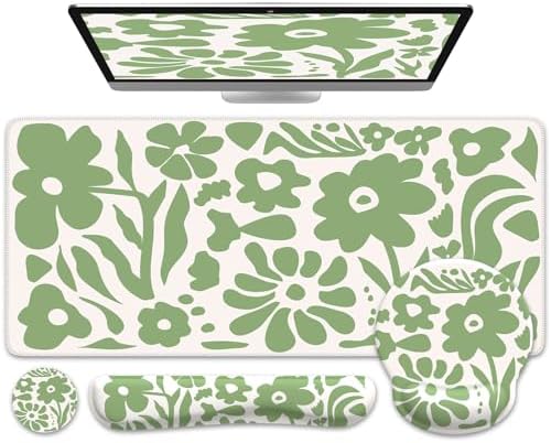 iCasso Desk Cover Mat, 4in1 Floral Large Mouse Pad with Wrist Rest by iCasso