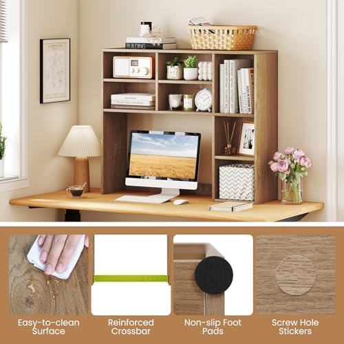 Desk Hutch, Desktop Organizer with 7 Cubes & 3 Adjustable Shelves, 3 Tier Wooden Display Rack, 37” Counter Top Bookshelf for Dorm, College, Home Office, Hutch Top Only - Image 7