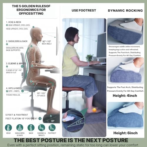Foot Rest Under Desk for Office, Ergonomic Footrest, 2 Height Levels, Rocking Foot Stool Under Desk, Comfortable Foam Desk Foot Rest for Home Office, Gaming and Work (Charcoal Gray) - Image 2