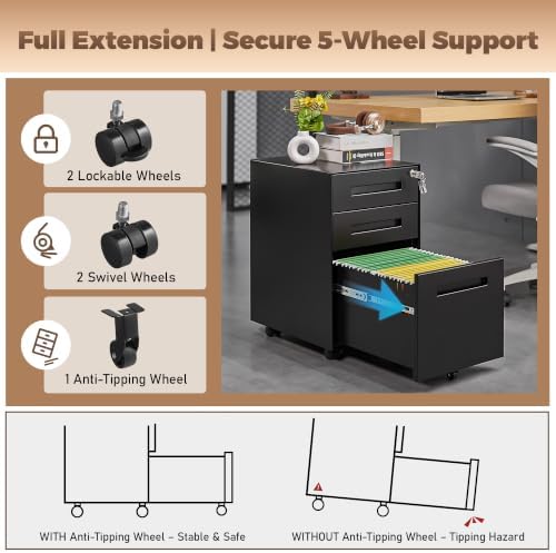Guizeeopo Fully Assembled Home Office File Cabinet with Lock - Image 5