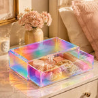 Gelite Acrylic Desk Organizer with Drawer for Makeup Vanity Stackable Desktop Storage Box for Office Supplies, 13.8 x 9.8 x 3.9’’, Iridescent - Image 7