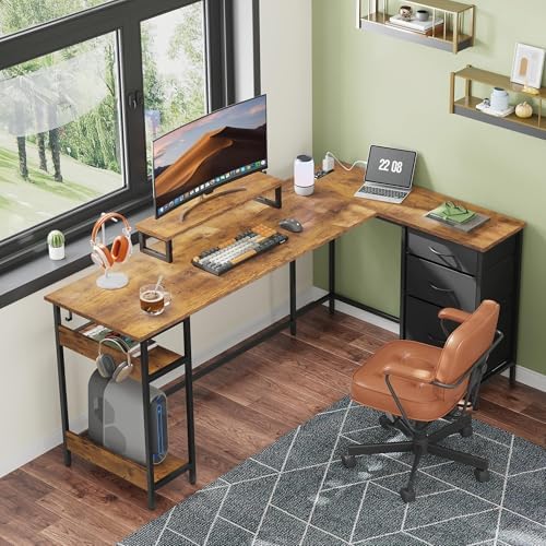 DEVAISE Computer Desk, Home Office, 66 Inch with Drawers, Rustic Brown - Image 2