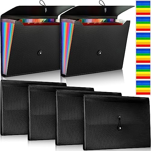 Patelai 6 Pack File Folder Organizer 13 Pocket Expanding File Folder A4 Letter Size Paper Document Receipt Organizer with Labels and Colored Inside Pages for Classroom, Home, Office and Travel, Black by Patelai