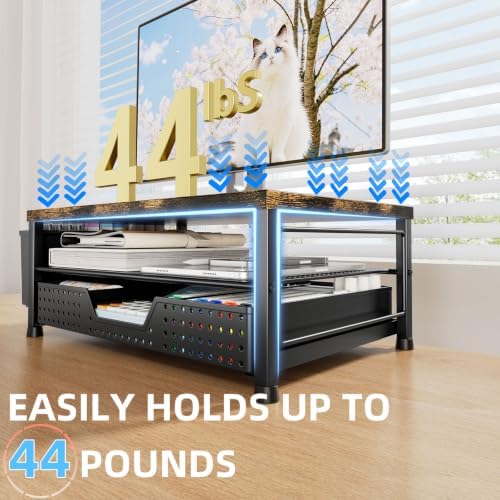 Monitor Stand Riser with Plastic Drawer and Two Pen Holders, Dark Wood Top - Image 6